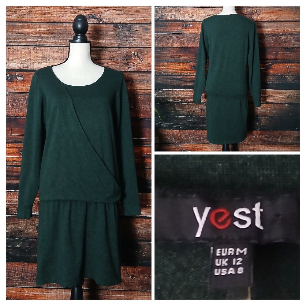 Yest Sweater Dress 8 Forest Green Dropwaist Surplice Long Sleeve Viscose Nylon